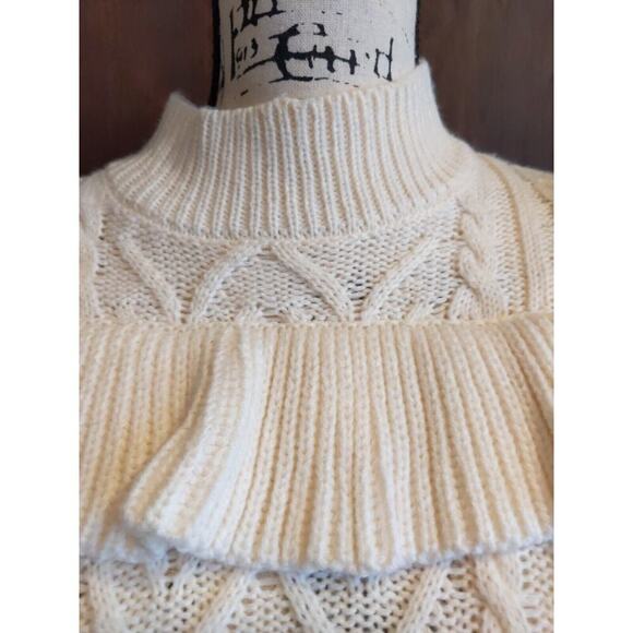 Studio 19 Womens Sweater Cable Knit Top Small Cream Ivory Mock neck Ruffle NEW - Picture 4 of 8